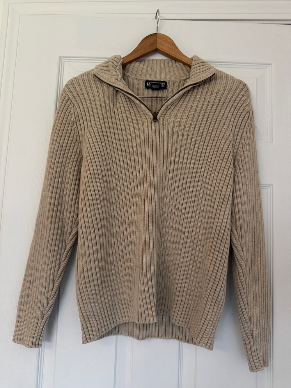 Lands' End 100% Cotton Vintage Ribbed Beige Long-Sleeve Sweater M